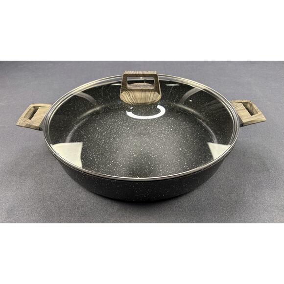 Natural Elements WoodStone Saute Frying Pan Glass-Lid Double Wooden Handle 14" - Picture 1 of 10